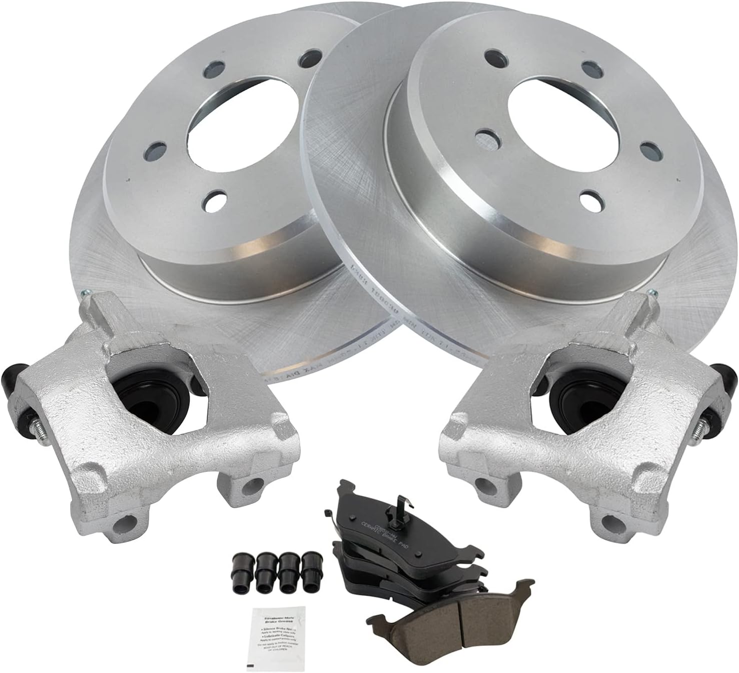 TRQ Rear Brake Pad and Rotor Set Ceramic Rotors Calipers Compatible with 2001-2007 Chrysler Town and Country Caravan Grand Caravan