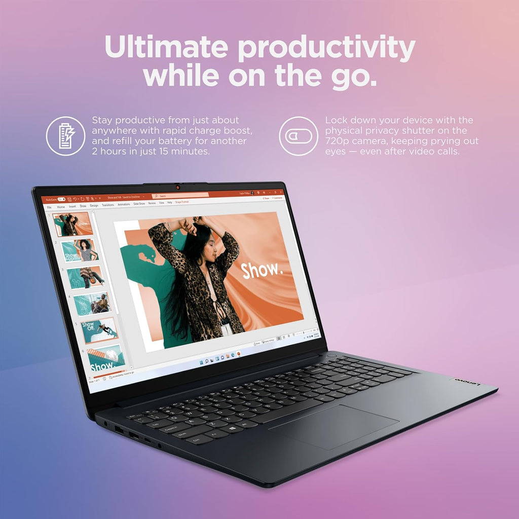 Lenovo IdeaPad Laptop, 15.6' 1920 x 1080 (FHD) Display, AMD Ryzen 3 7320U Processor, 8GB LPDDR5 RAM, 256GB SSD, Wi-Fi 6, SD Card Reader, HDMI, Webcam, Windows 11 S, Abyss Blue, EAT Cloth