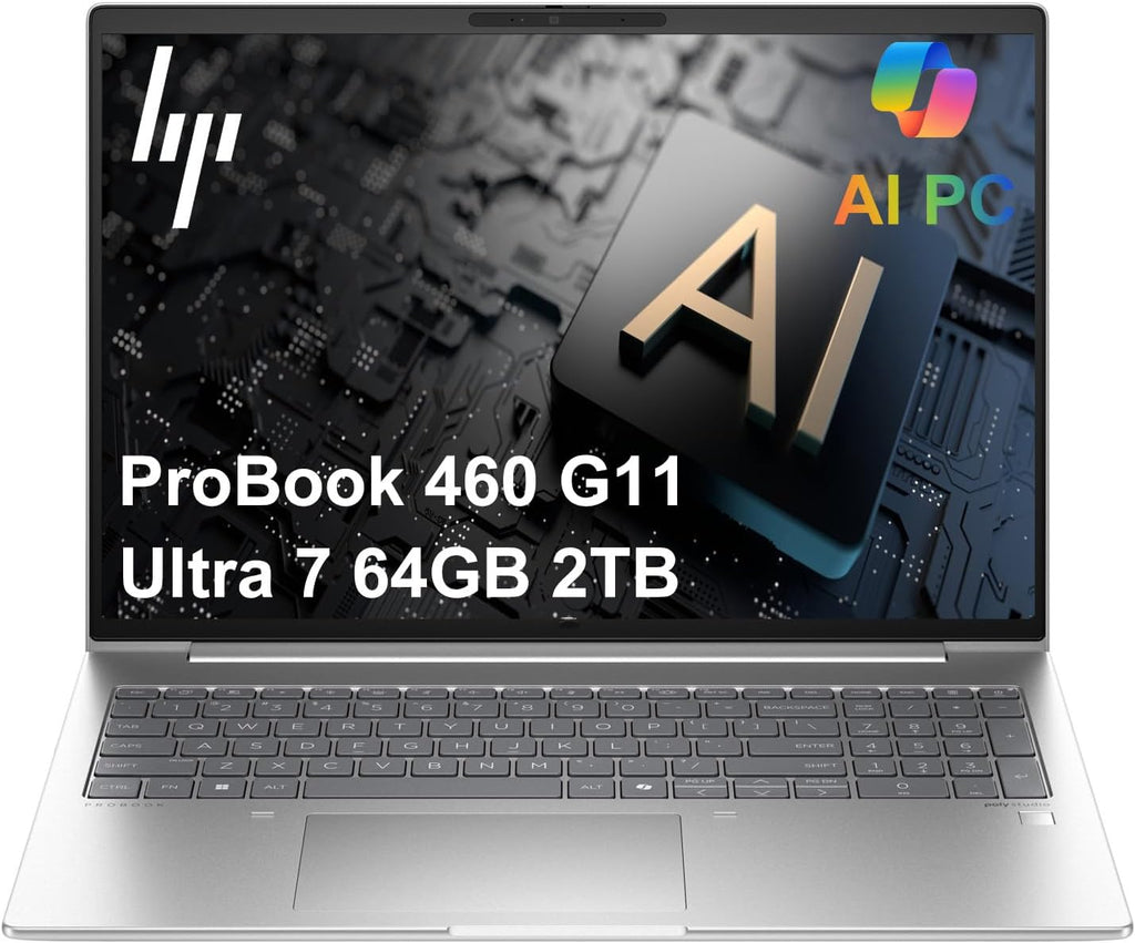 HP ProBook 460 G11 Business AI PC Laptop (16' FHD+, Intel 12-Core Ultra 7 155U, 64GB DDR5 RAM, 2TB SSD), HP Wolf Security, Backlit Numeric KB, Fingerprint, 1080p FHD Webcam, Ethernet, Win 11 Pro