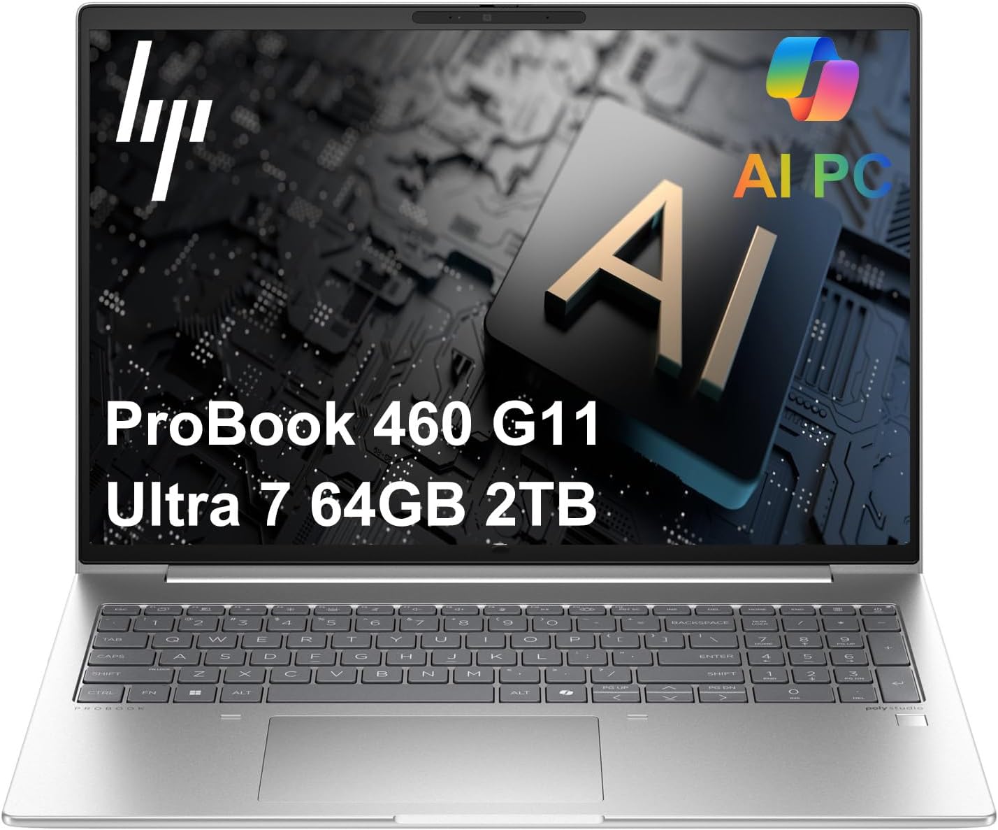 HP ProBook 460 G11 Business AI PC Laptop (16' FHD+, Intel 12-Core Ultra 7 155U, 64GB DDR5 RAM, 2TB SSD), HP Wolf Security, Backlit Numeric KB, Fingerprint, 1080p FHD Webcam, Ethernet, Win 11 Pro