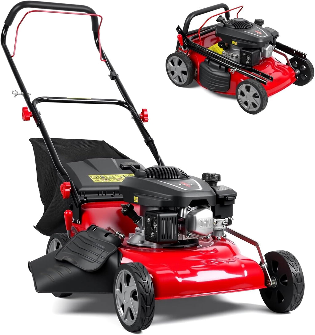 LE11132-46A3 Gas Self-Propelled Lawn Mower,131cc Gas Engine,Bagging,Mulching,and Side Discharge,3-in-1 Rear-Wheel Drive Variable Speed Lawn Mower with 50L Grass Tank and Big Wheels Red