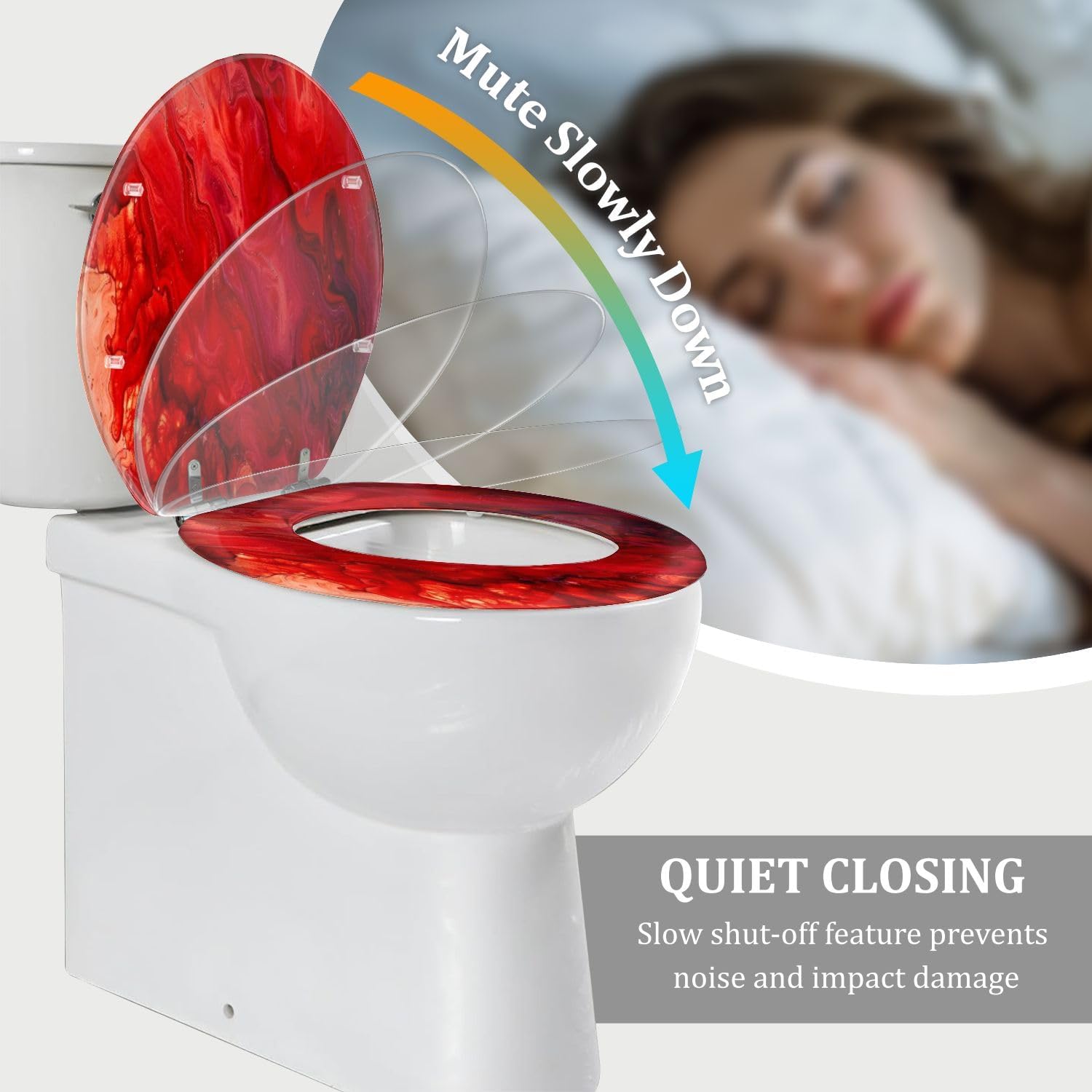Elongated Toilet Seat abstract red paint acrylic marble mix Resin Toilet Seat Quietly Close Quick Release Hinges Decorative Toilet Seat with Cover Easy to Install, Style 6
