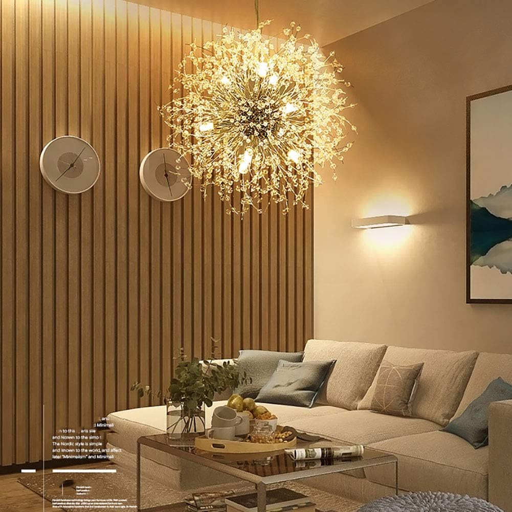 Chandelier Light, Chrome Gold Silver Crystal Sputnik Chandelier V-intage Modern Firework Pendant Light Compatible with Living Room Dining Room Bathroom Foyer Restaurant Entryway