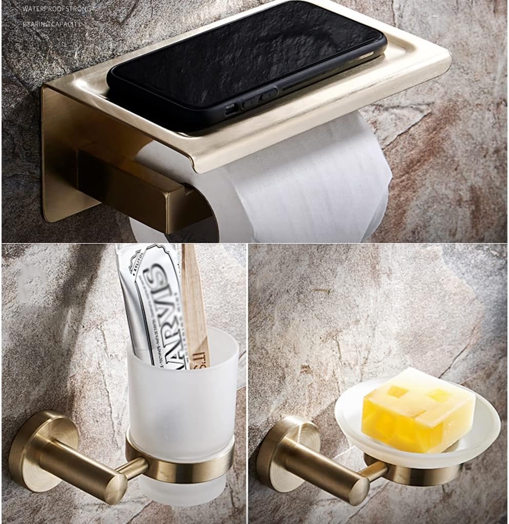 BTZHY Towel Rack Towel Rack Bathroom Hardware Set, Gold Towel Rack, Towel Bar, Towel, Toilet Paper Holder, Susbathroom Accessory Bathroom Hardware/Toothbrush Single Cup The New