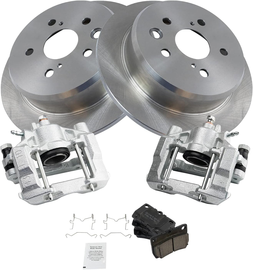 TRQ Rear Brake Pad and Rotor Set Ceramic Solid Rotors Calipers Compatible with 2006-2013 Lexus IS250