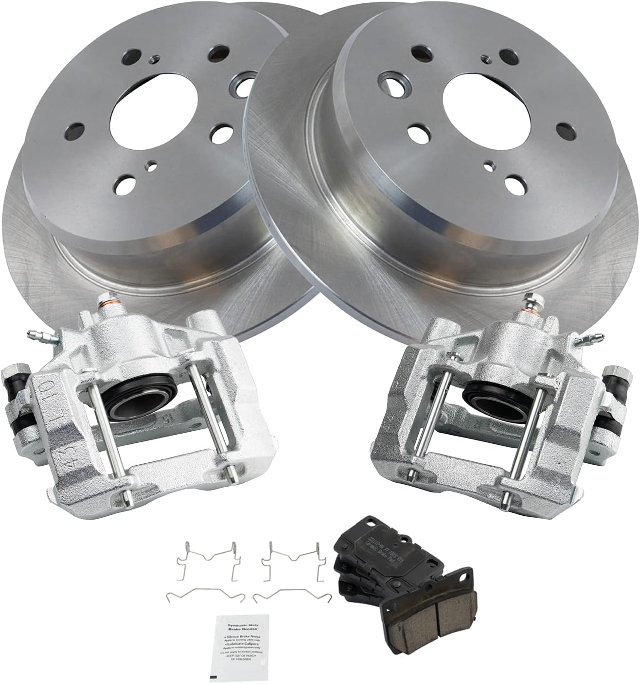 TRQ Rear Brake Pad and Rotor Set Ceramic Solid Rotors Calipers Compatible with 2006-2013 Lexus IS250
