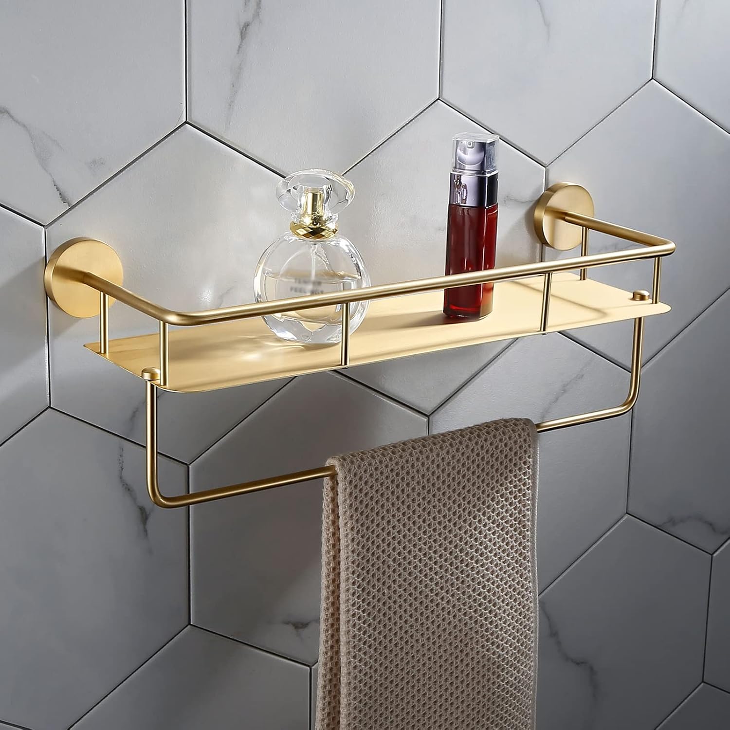 Bathroom Shelves All Copper Brushed Gold Towel Rack Bar Rail, Simple and Light Luxury Bath Towel Rack, Bathroom Bathroom Rack, Hardware Pendant Set (Color : Rack)