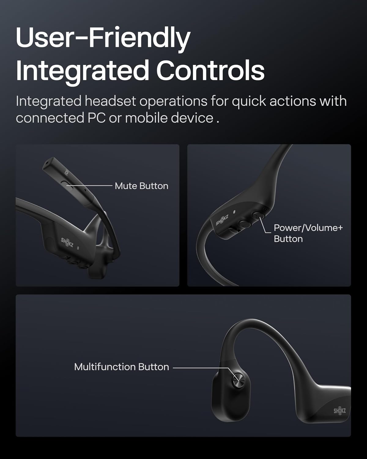 OpenComm2 2025 Upgrade - Open-Ear Bone Conduction Headphones, Wireless Bluetooth Headset with Noise Canceling Mic & Mute Button for Work Calls and Meetings, 16 Hour Talk Time for Mobile & PC - C120
