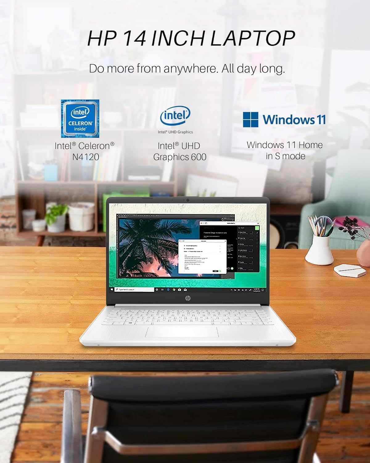 HP 14 Inch Laptop Student Business, Intel Dual-Core N4120, Intel UHD Graphics, 16 GB RAM, 64 GB eMMC, Ultra Light, Webcam, HDMI, WiFi, 1-Year Office 365 & Windows 11 Pro, w/Accessories