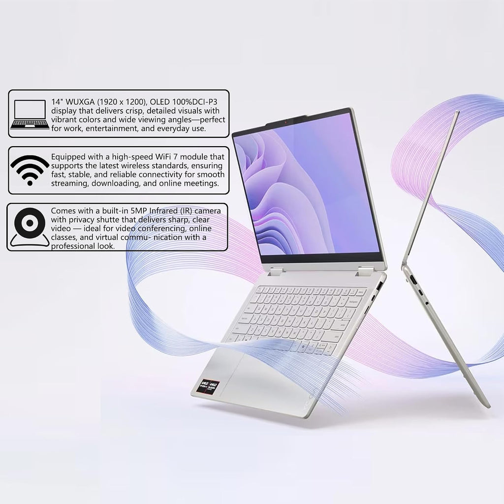 Lenovo Yoga 7 2-in-1 AI PC Laptop | 14' WUXGA OLED Touch (100% DCI-P3) | AMD Ryzen AI 5 340 (Up to 50 Tops) | 16GB DDR5 1TB SSD | for Creator Business Professional Win11Pro DLCA Accessory