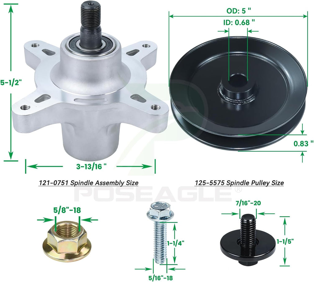 3 Pack 121-0751 Spindle Assembly with 125-5575 Spindle Pulley 106-2175 Idler Pulley 119-8820 Belt 1/2x142 Replaces 139-3214, 117-7267, 117-7439 for Toro 50 Inch Riding Mowers