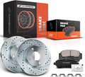 A-Premium 10.16 inch (257.9mm) Front Drilled and Slotted Disc Brake Rotors + Ceramic Pads Kit Compatible with Select Ford Models - Fiesta 2011-2019, 6-PC Set