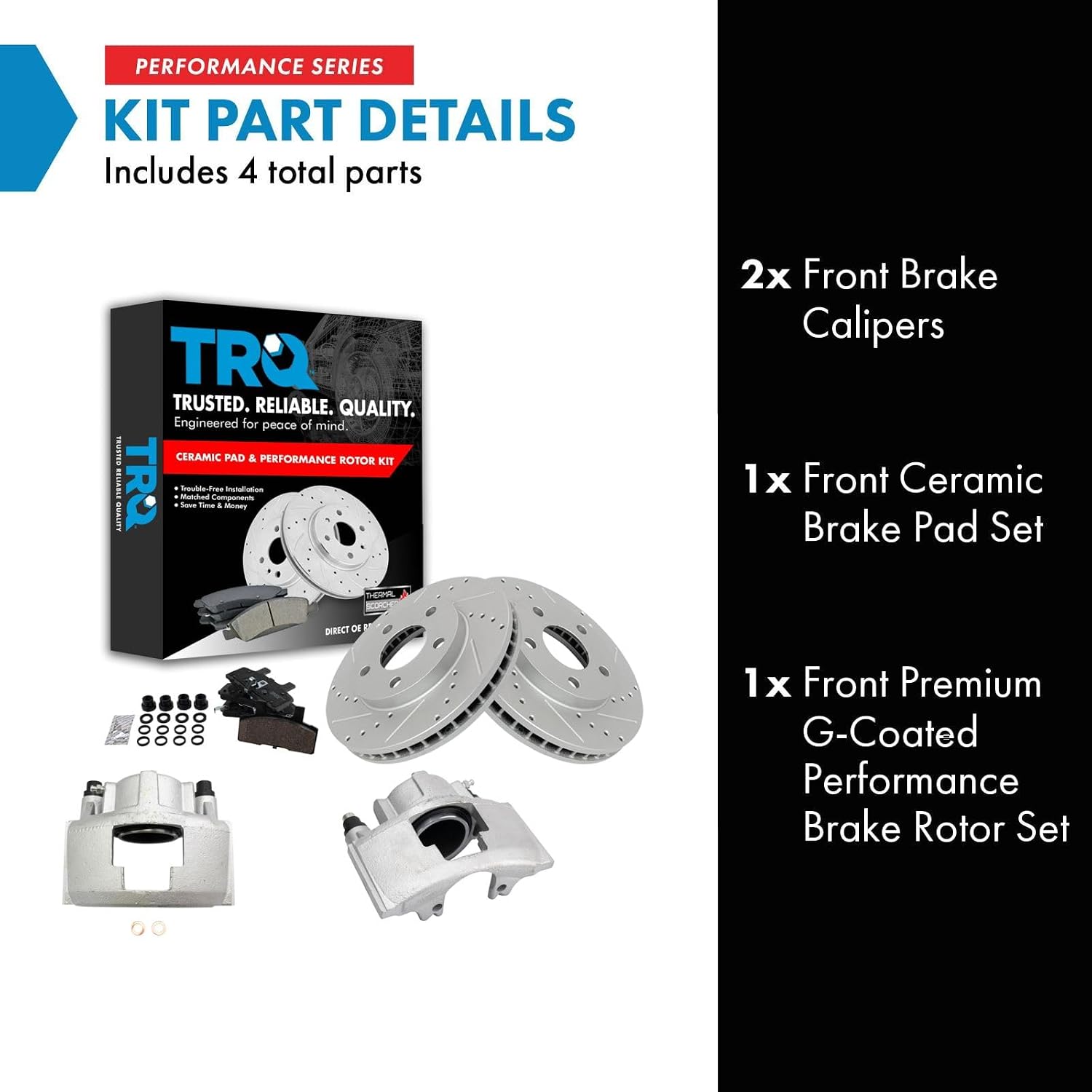 TRQ Performance Front Brake Pad and Rotor Set Ceramic Vented Coated Slotted Drilled Rotors Calipers Compatible with 1991-1993 Cadillac DeVille 1991-1992 Fleetwood