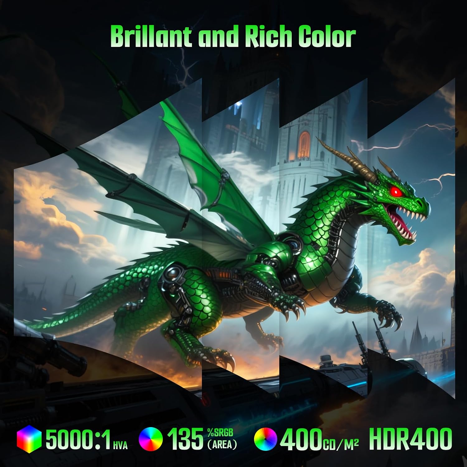 SANSUI 27 Inch 280Hz Curved Gaming Monitor,WQHD 280Hz / HD 400Hz Dual Mode,1500R Curved Computer Monitor, HDR400 135% sRGB 5000:1 Contrast Ratio, PIP/PBP,OD 1ms AI Crosshair,HDMI2.1 * 2, DP1.4,VESA
