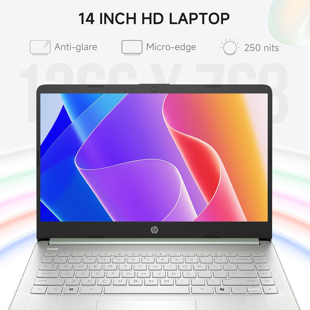 HP 2026 14' Laptop Computer with Copilot AI, Intel N150, 16 GB RAM, 512 GB Storage(128GB UFS+256GB MSD+128GB UFD), 1-Year Office 365, WiFi 6, Ultra Light, Portable, Windows 11 Pro, Willow Green