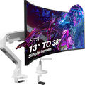 AVLT Single 13'-38' Monitor Arm Desk Mount fits One Flat/Curved/Ultrawide Screen Full Motion Height Swivel Tilt Rotation Adjustable Arm - VESA/C-Clamp/Cable Management - White