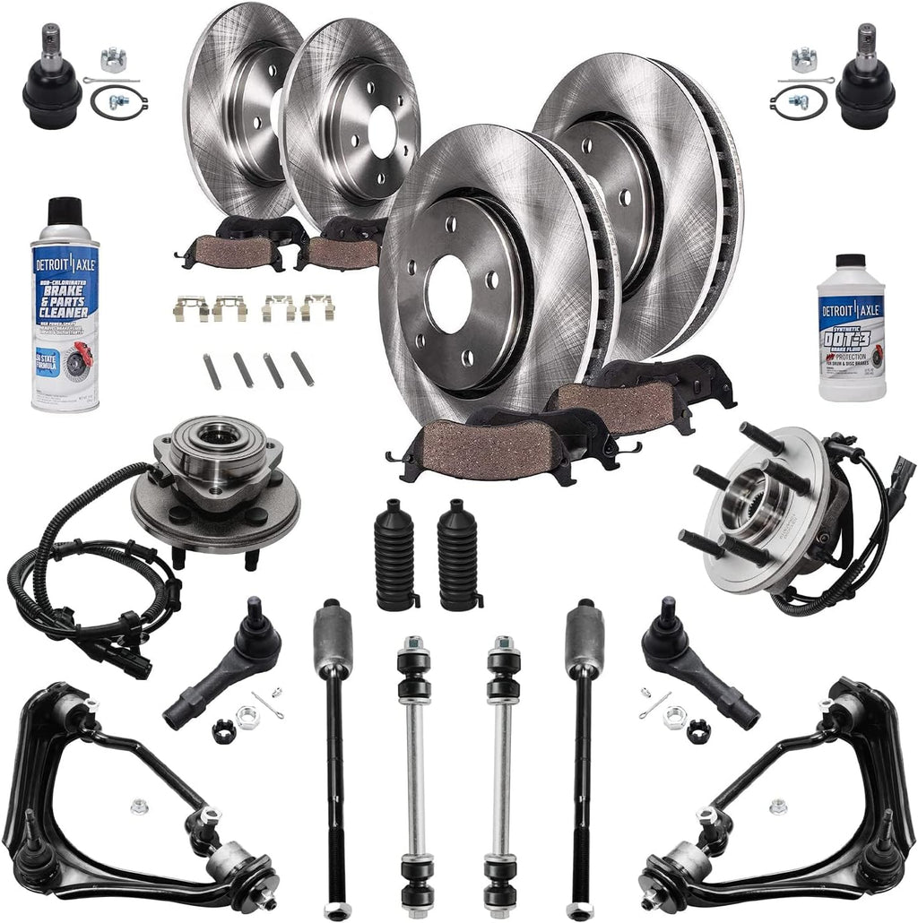 Detroit Axle - 4.0L Front Suspension Kit and Brake Kit for 2002 2003 Ford Explorer Mercury Mountaineer Brake Rotors Ceramic Brakes Pads Wheel Bearing Hubs Control Arms w/Ball Joints Replacement