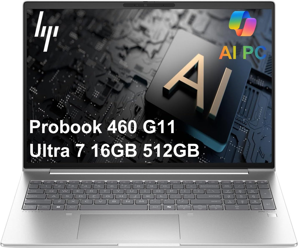 HP ProBook 460 G11 Business AI PC Laptop (16' FHD+ Anti-Glare, Intel 12-Core Ultra 7 155U, 16GB DDR5, 512GB SSD), HP Wolf Security, Backlit Numeric KB, Fingerprint, 1080p Webcam, Ethernet, Win 11 Pro