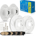 PHILTOP Front and Rear Brake Kit For Toyota RAV4 2006-2018, Drilled and Slotted Brake Rotors and Brake Pads Kit Replace # 31440+D1210+31443+D1212, Front 10.82（275mm）, Rear 11.06（281mm）
