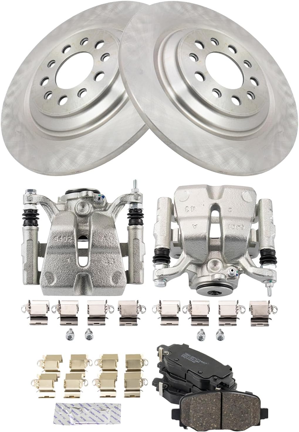 TRQ Rear Brake Pad and Rotor Set Ceramic Rotors Calipers Compatible with 2014-2020 Jeep Cherokee