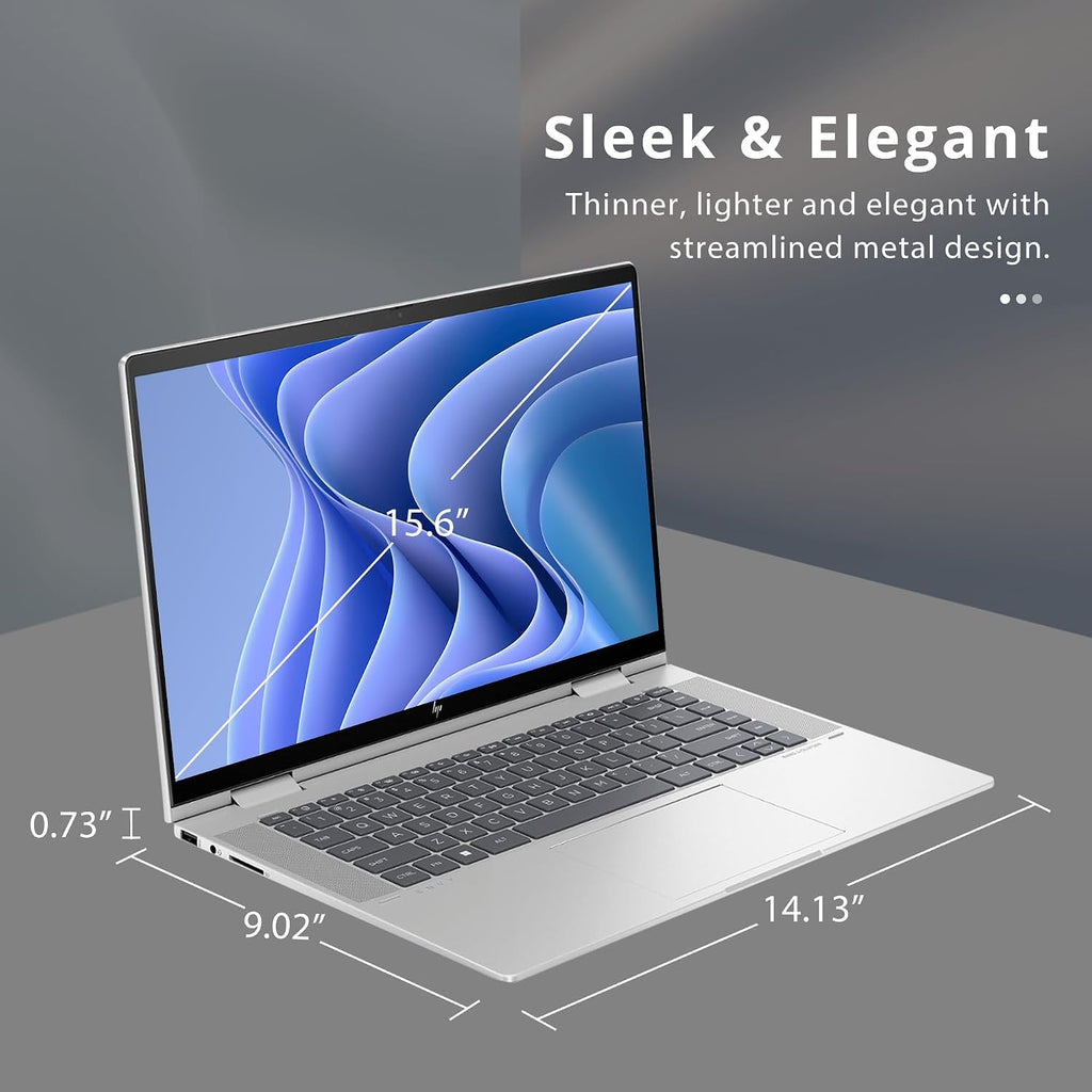 HP Envy x360 15.6' FHD Touch 2-in-1 Laptop, Intel i7-1355U, 16GB LPDDR5, 2TB SSD, Intel Iris Xe Graphics, Backlit Keyboard, Wide Vision 5MP IR Camera, Wi-Fi 6E, Win 11, Silver, 32GB USB Card