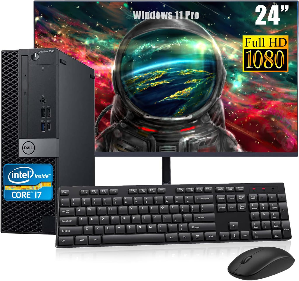 Dell Optiplex 7060 SFF Desktop Computer PC with 24' FHD Computer Monitor, Core i7-8700 3.2GHz-4.6GHz, Keyboard, Mouse, 16GB Ram, 512GB SSD, DP, Windows 11 Pro(Renewed)