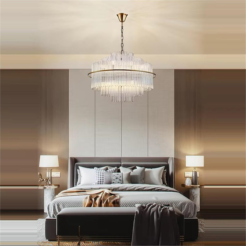 Round Oval Gold Silver Chrome Crystal Designer LED Chandelier Lighting Lustre Suspension Luminaire Lampen for Foyer Dinning Room,Dining Light Fixtures
