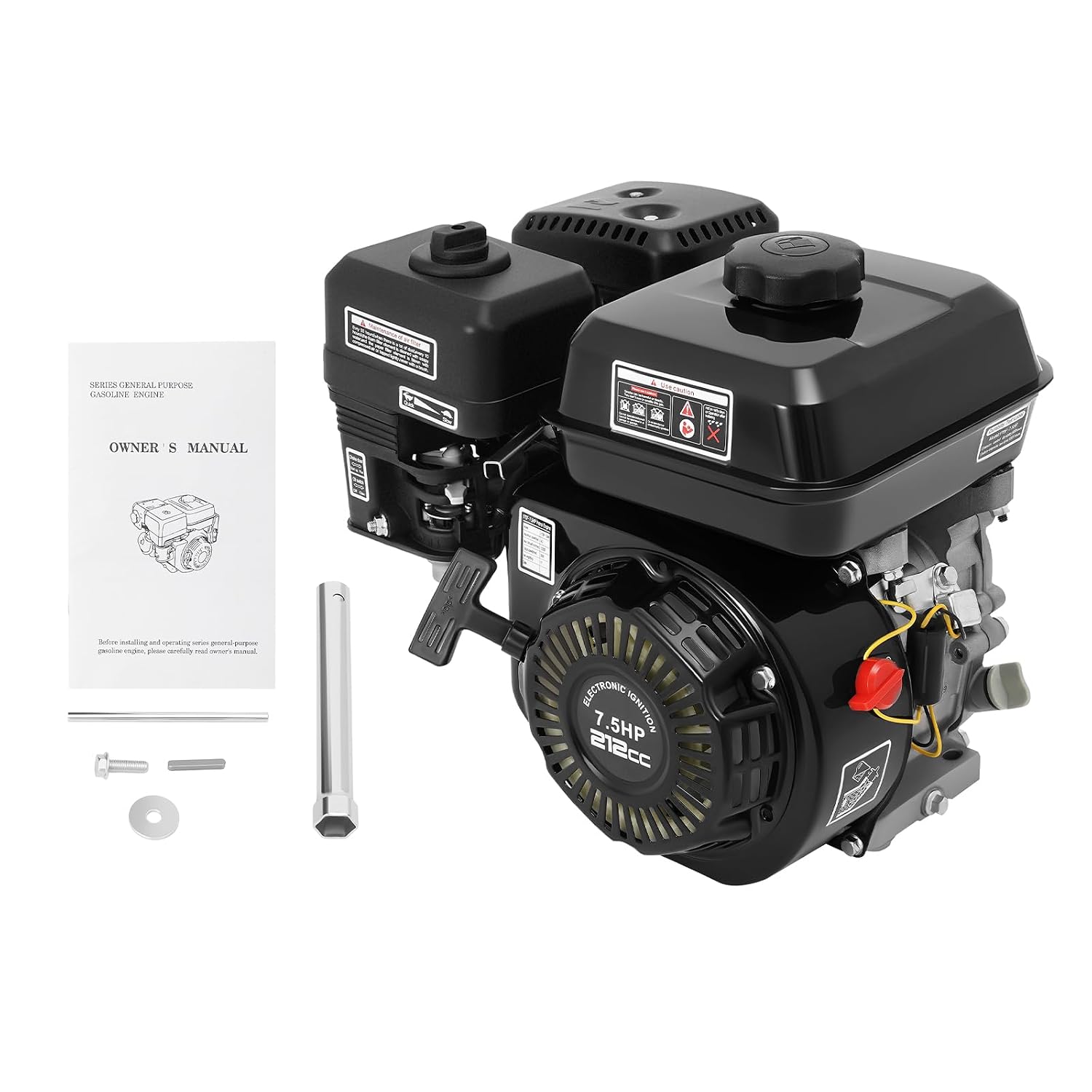 4 Stroke Gasoline Engine, 7.5HP GX160 Gas Engine OHV Air Cooled Pull Start Motor, 210CC Single Cylinder Pull Start Gas Powered Motor for Compressor, Lawn Mower, Water Pump, Pressure Washer, Go Kart