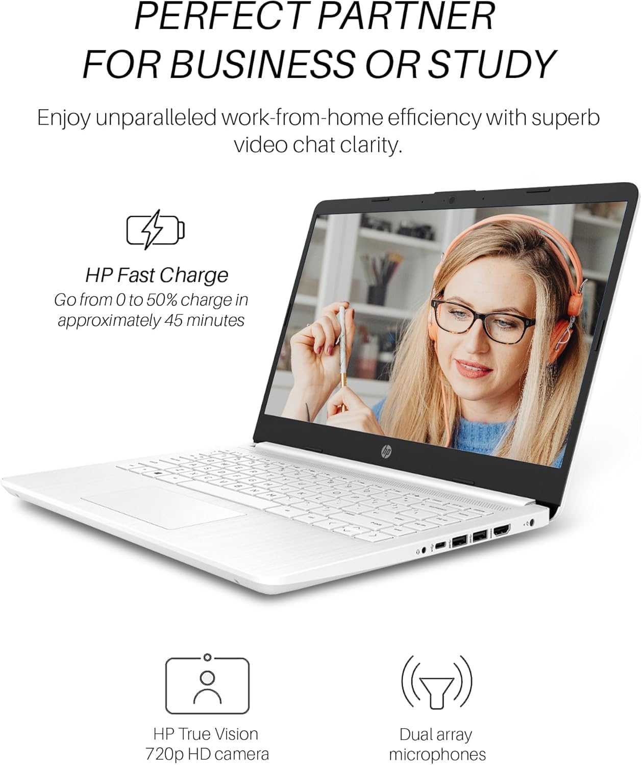 HP 14 Inch Laptop Student Business, Intel Dual-Core N4120, Intel UHD Graphics, 16 GB RAM, 64 GB eMMC, Ultra Light, Webcam, HDMI, WiFi, 1-Year Office 365 & Windows 11 Pro, w/Accessories