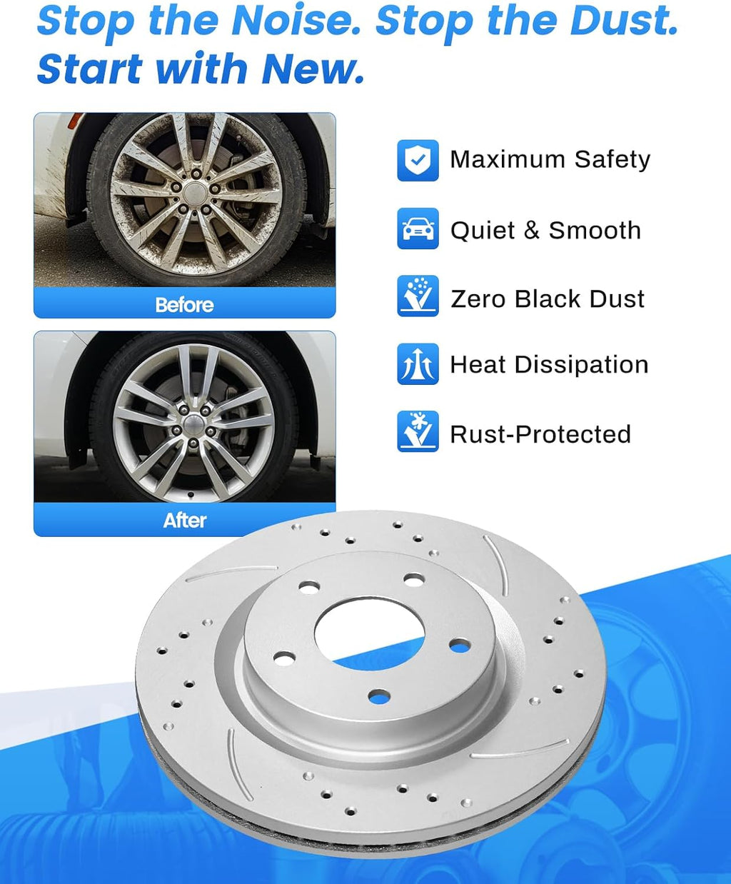 Anpulsero Front FOR 3.6L/17 IN Wheels Brake Pads And Rotors Kit Compatible with 10-17 Chevry Equinox, 13-15 Malibu, 321mm(12.6in) Front Rotor, Geomet Automotive Replacement Brake Kits