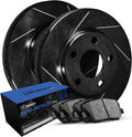 R1 Concepts Front Brake Kit Fits 2004-2012 Ford EcoSport; 2005-2009 Ford Fiesta| Semi Met Brake Pads and Slotted Brake Rotors