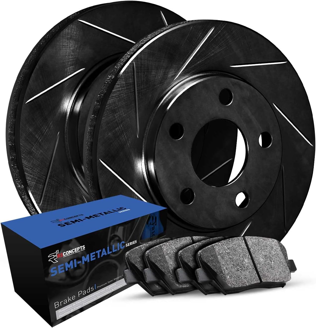 R1 Concepts Front Brake Kit Fits 2004-2012 Ford EcoSport; 2005-2009 Ford Fiesta| Semi Met Brake Pads and Slotted Brake Rotors
