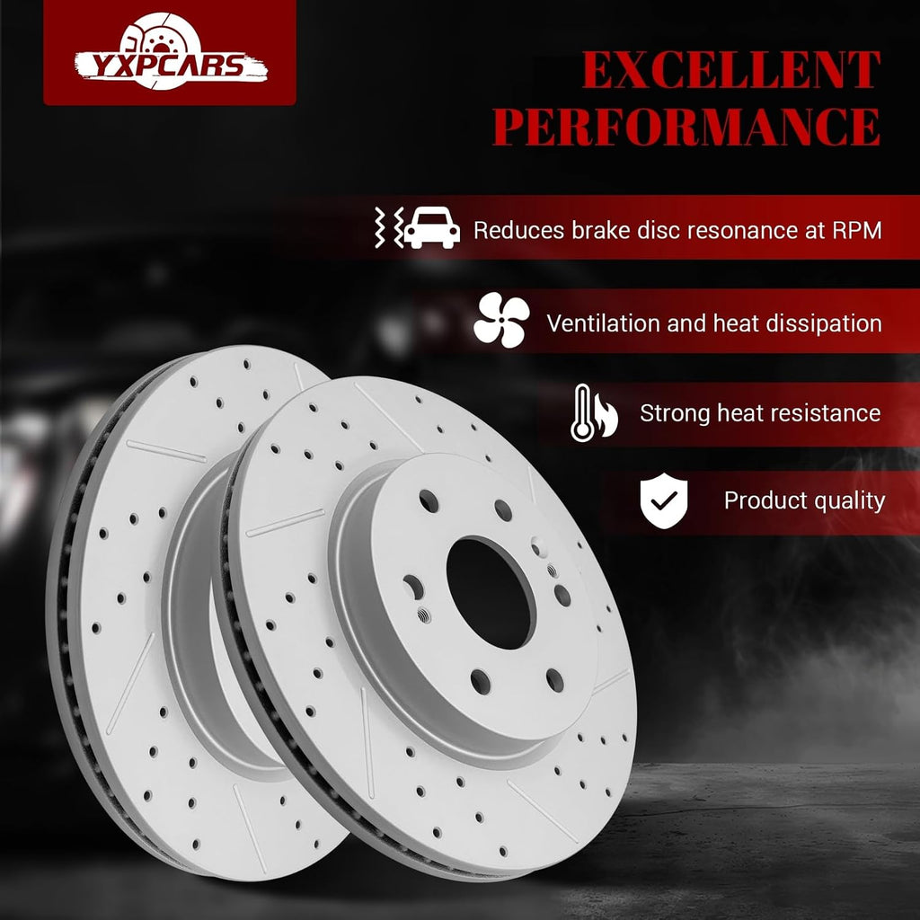 Ceramic Front Brakes Pad and Rotors Drilled Slotted Vented Replacement Disc Brake Kits for Chevy Suburban 2021-2023 2024/ Silverado 1500 2019-2024/ Silverado 1500 Ltd 2022 With 4 Piston Front Caliper
