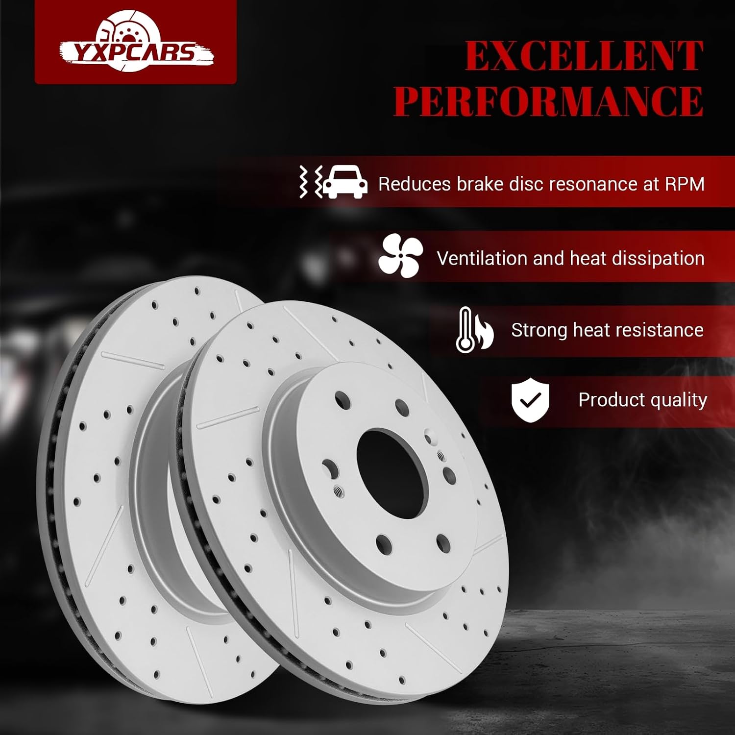 Ceramic Front Brakes Pad and Rotors Drilled Slotted Vented Replacement Disc Brake Kits for Chevy Suburban 2021-2023 2024/ Silverado 1500 2019-2024/ Silverado 1500 Ltd 2022 With 4 Piston Front Caliper