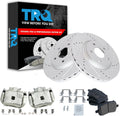 TRQ Performance Front Brake Pad and Rotor Set Ceramic Drilled Slotted Coated Vented Rotors Calipers Compatible with 2005-2007 Chevrolet Cobalt 2008-2010 HHR 2007-2008 Pontiac G5 2005 Saturn Ion