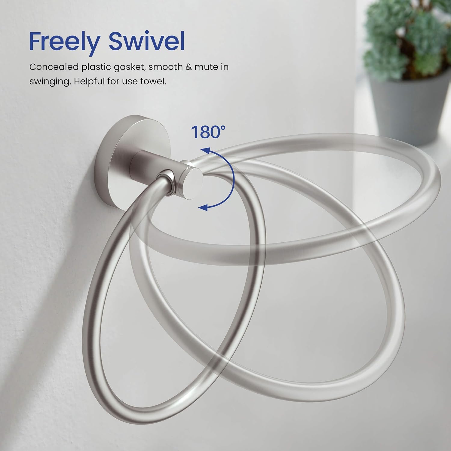 KIBI Circular Bathroom Hardware Set 5 Piece Bathroom Accessories Set | Towel Bar (18'), Towel Ring, Toilet Paper Holder, Robe Hooks (Brushed Nickel, C-KBA14-5-4)