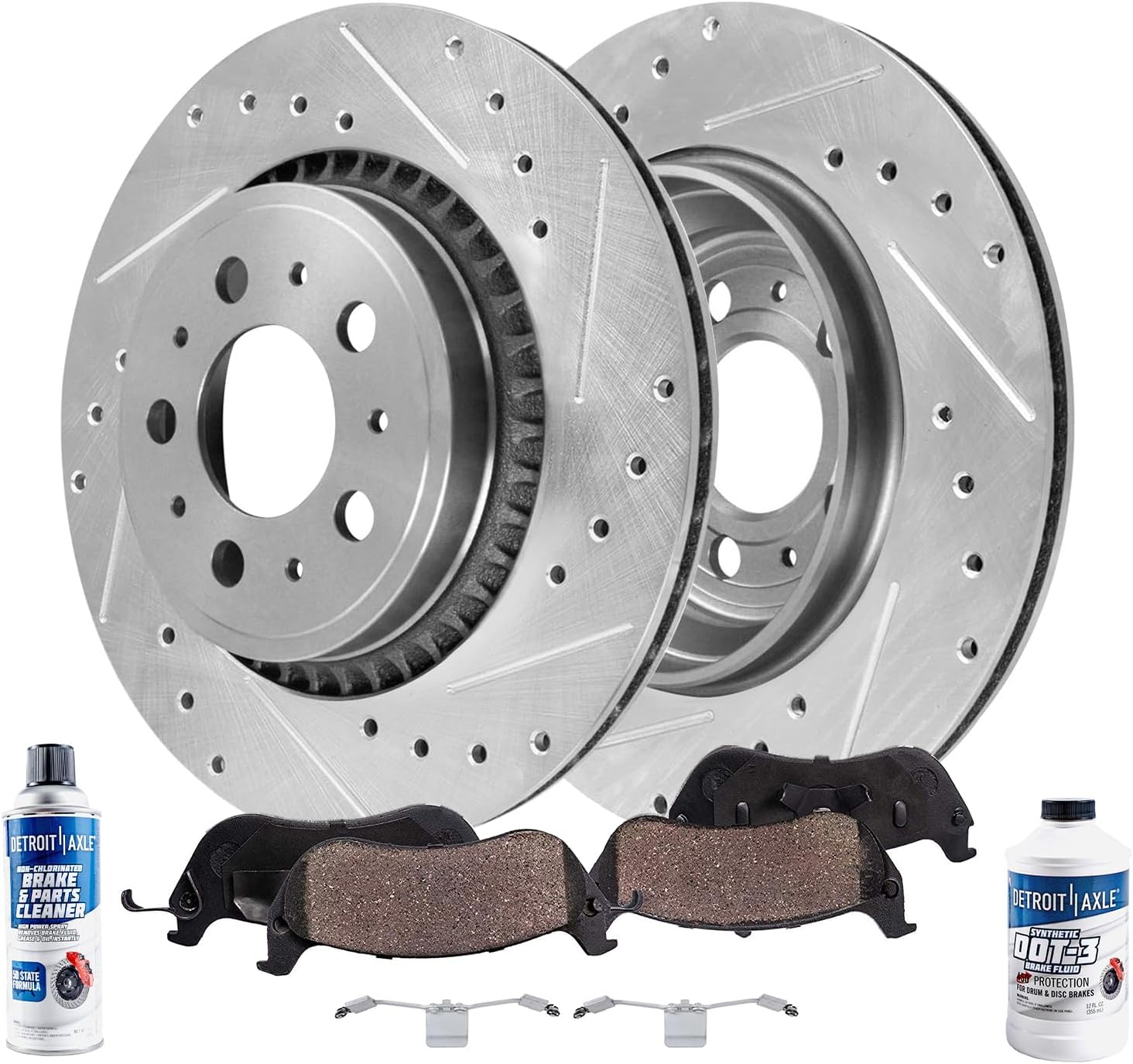 Detroit Axle - Front Brake Kit for 2003-2014 Volvo XC90 Drilled and Slotted Disc Brake Rotors Ceramic Brakes Pads 2004 2005 2006 2007 2008 2009 2010 2011 2012 2013 Replacement : 13.23' inch Rotor