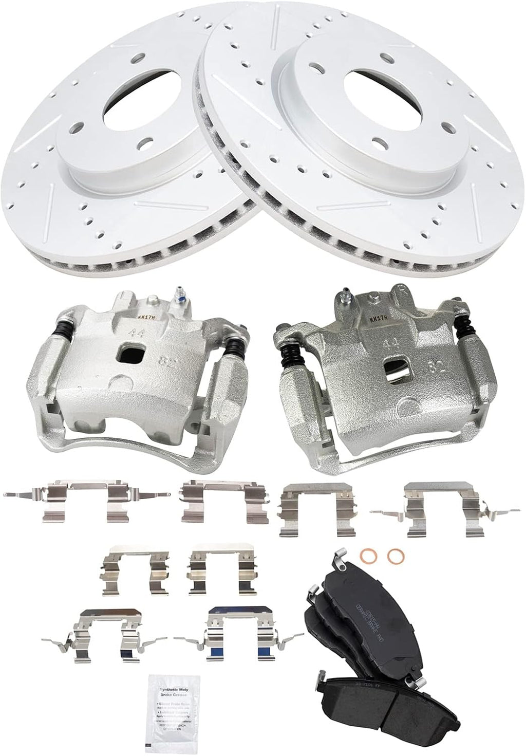 TRQ Performance Front Brake Pad and Rotor Set Ceramic Vented Coated Rotors Calipers Compatible with 2009-2014 Nissan Cube 2007-2012 Versa