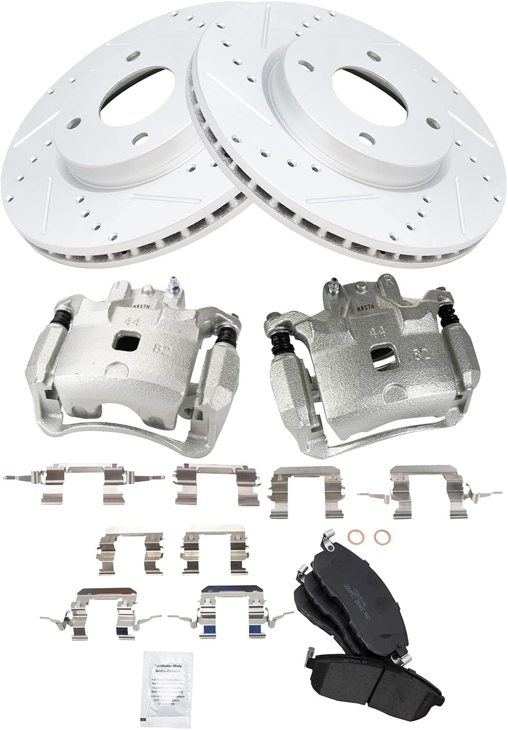 TRQ Performance Front Brake Pad and Rotor Set Ceramic Vented Coated Rotors Calipers Compatible with 2009-2014 Nissan Cube 2007-2012 Versa