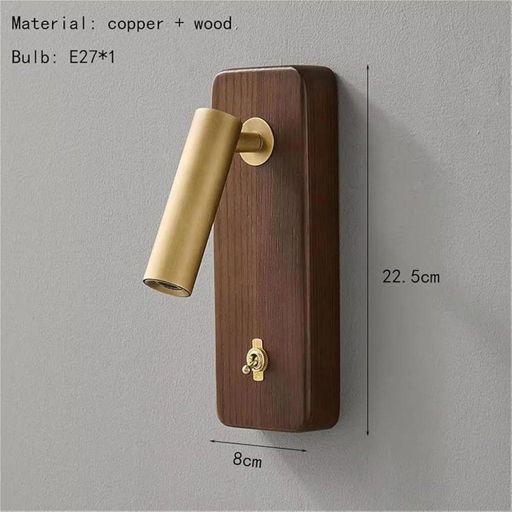 with Switch Wall Lamp Gold Silver Brass Wooden Lighting Fixtures for Bedroom Reading Hotel Office Simple(Natural Light,Gold h22.5cm)