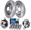 Detroit Axle - Front Brake Kit for Chrysler Town & Country Dodge Grand Caravan VW Routan Ram C/V, 2 Drilled & Slotted Disc Brake Rotors 2 Wheel Bearing & Hubs 20 Wheel Lug Nuts: 11.89' inch Rotor