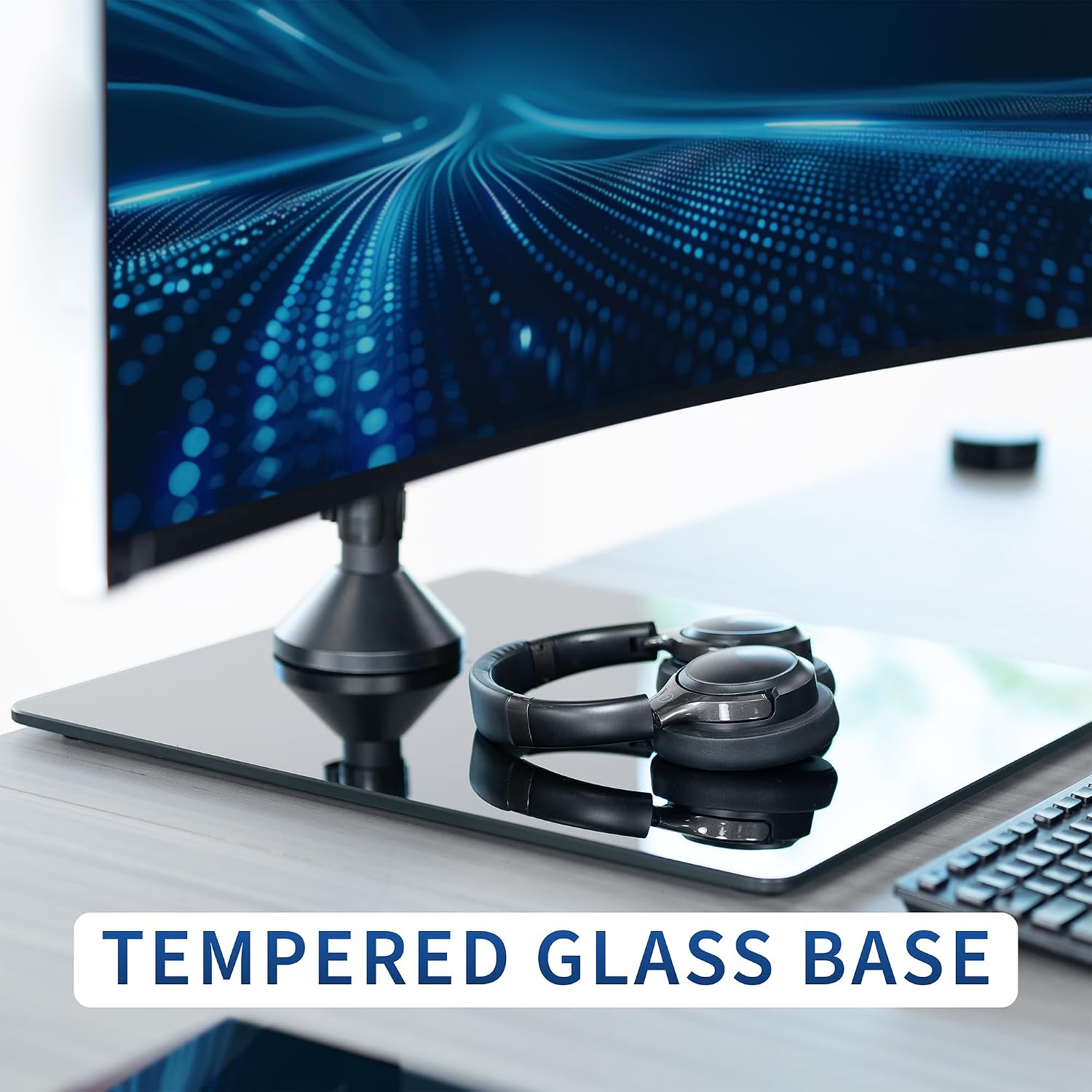 VIVO Pneumatic Arm Dual Ultrawide Monitor Desk Stand for Up to 49 inch Screens with Tempered Glass Base, Holds 2 Ultra Wides Up to 30.8 lbs, Black, STAND-V249FG