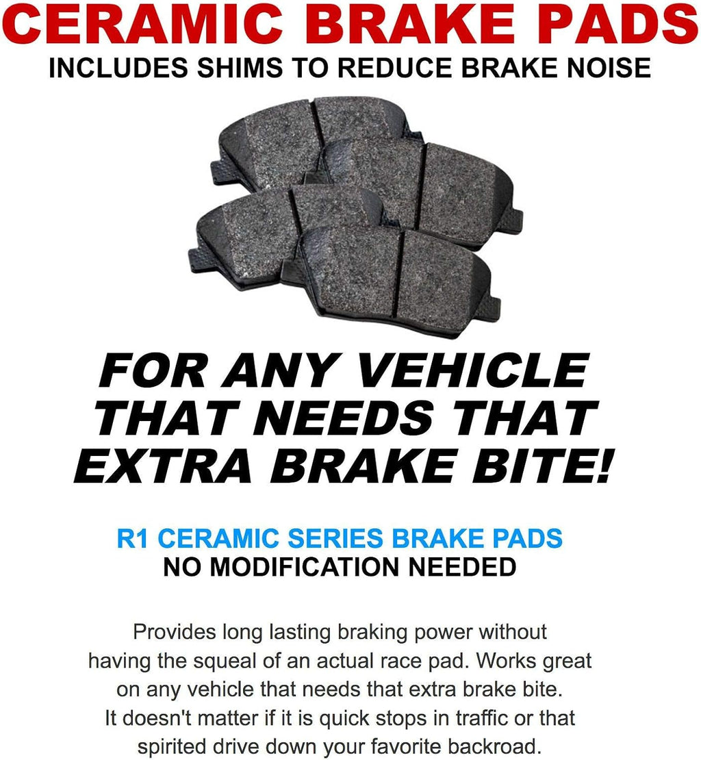 R1 Concepts Front Brake Kit Fits 2017-2024 Mitsubishi Mirage; 2017-2024 Mitsubishi Mirage G4| Ceramic Brake Pads and Drilled Slotted Brake Rotors| 9.9' Front