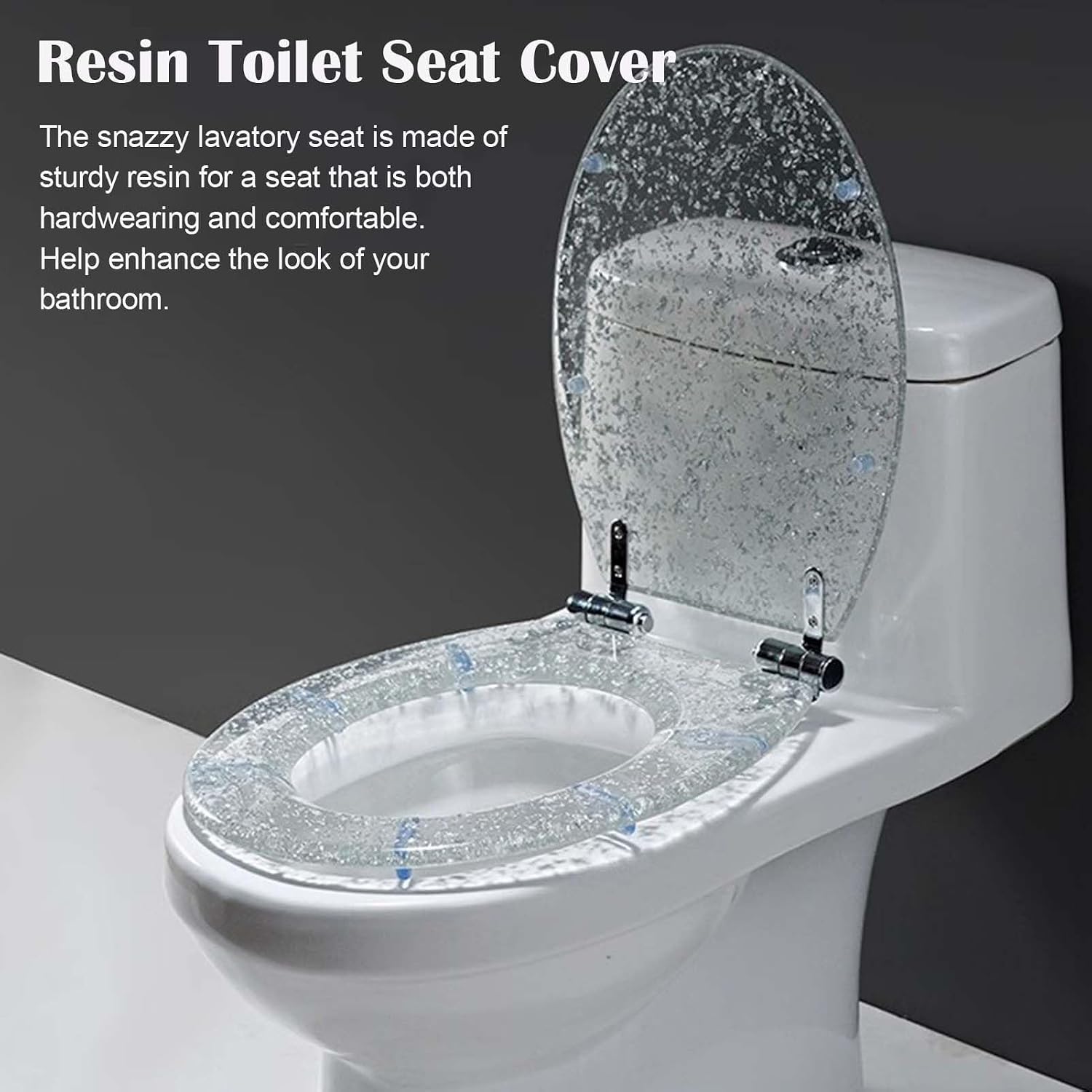 Transparent Toilet Seat Slow Close, Cushioned Acrylic Toilet Seat Set, Heavy Duty Resin Toilet Bowl Lid, Decorative Gold Silver Foil Toilet Cover(Gold)