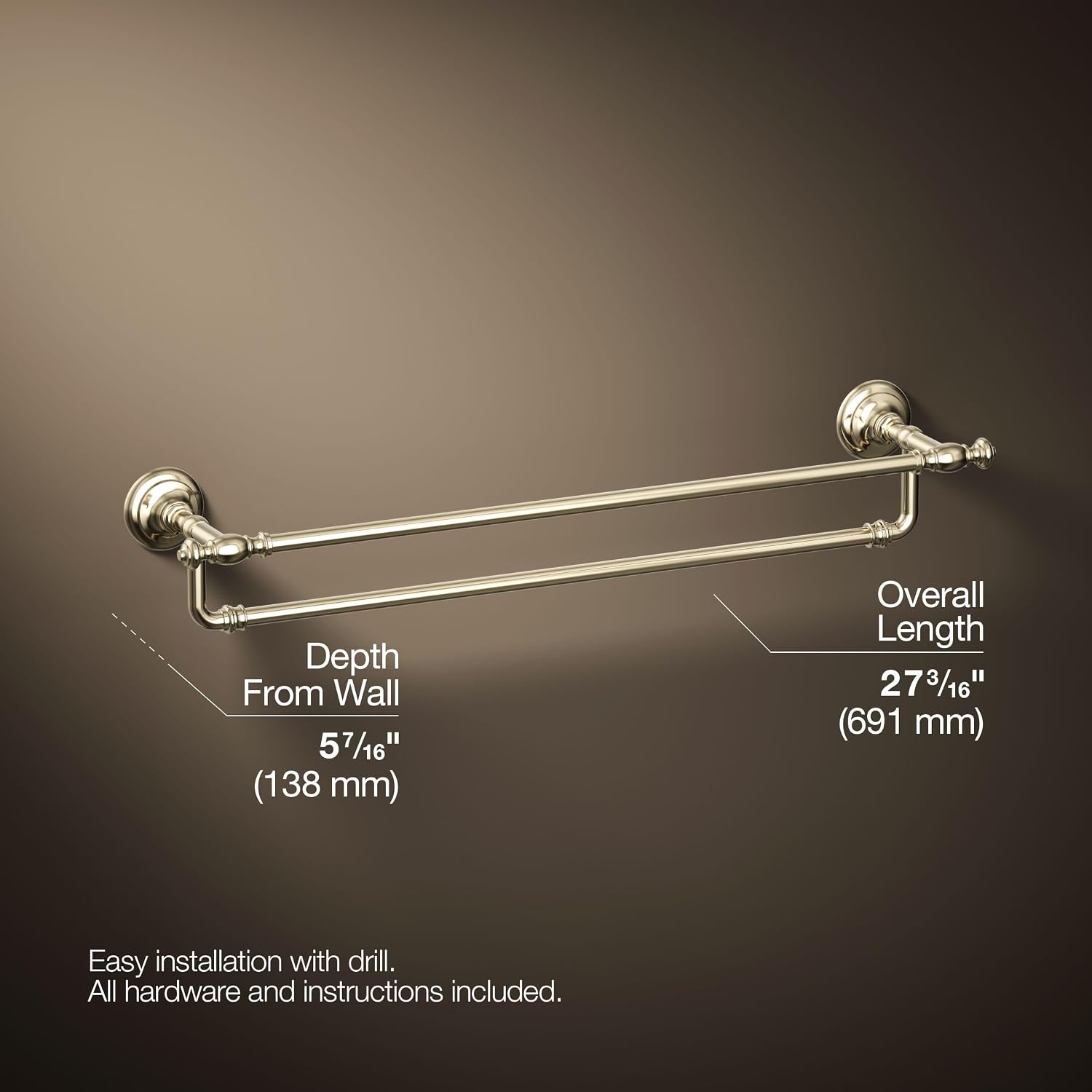 Kohler 72570-AF Artifacts® 24' Double Towel bar, Vibrant French Gold