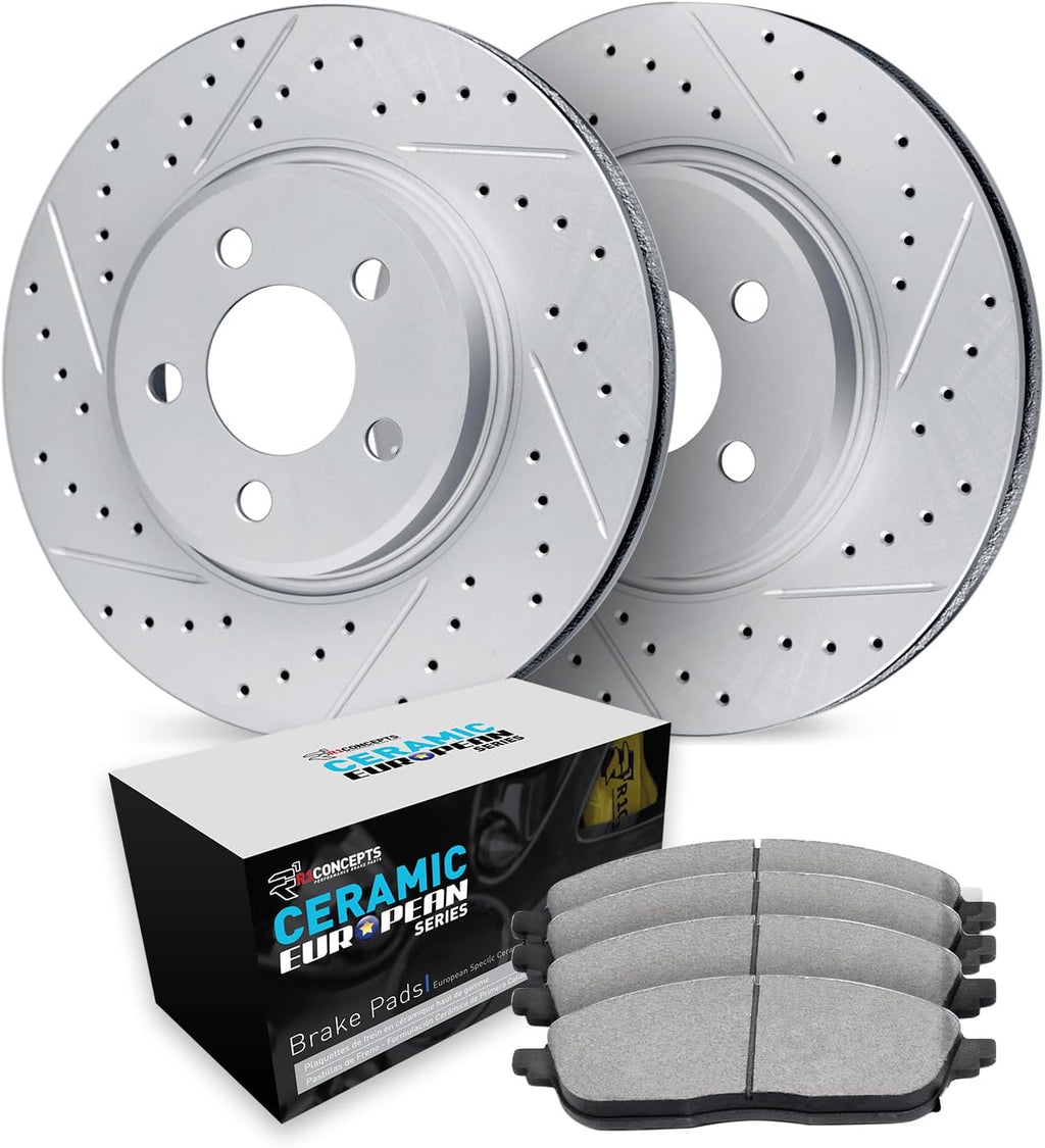 R1 Concepts Rear Brake Kit Fits 2017-2024 Alfa Romeo Giulia; 2018-2024 Alfa Romeo Stelvio| Euro Ceramic Brake Pads and Drilled Slotted Brake Rotors| 12.6' Rear
