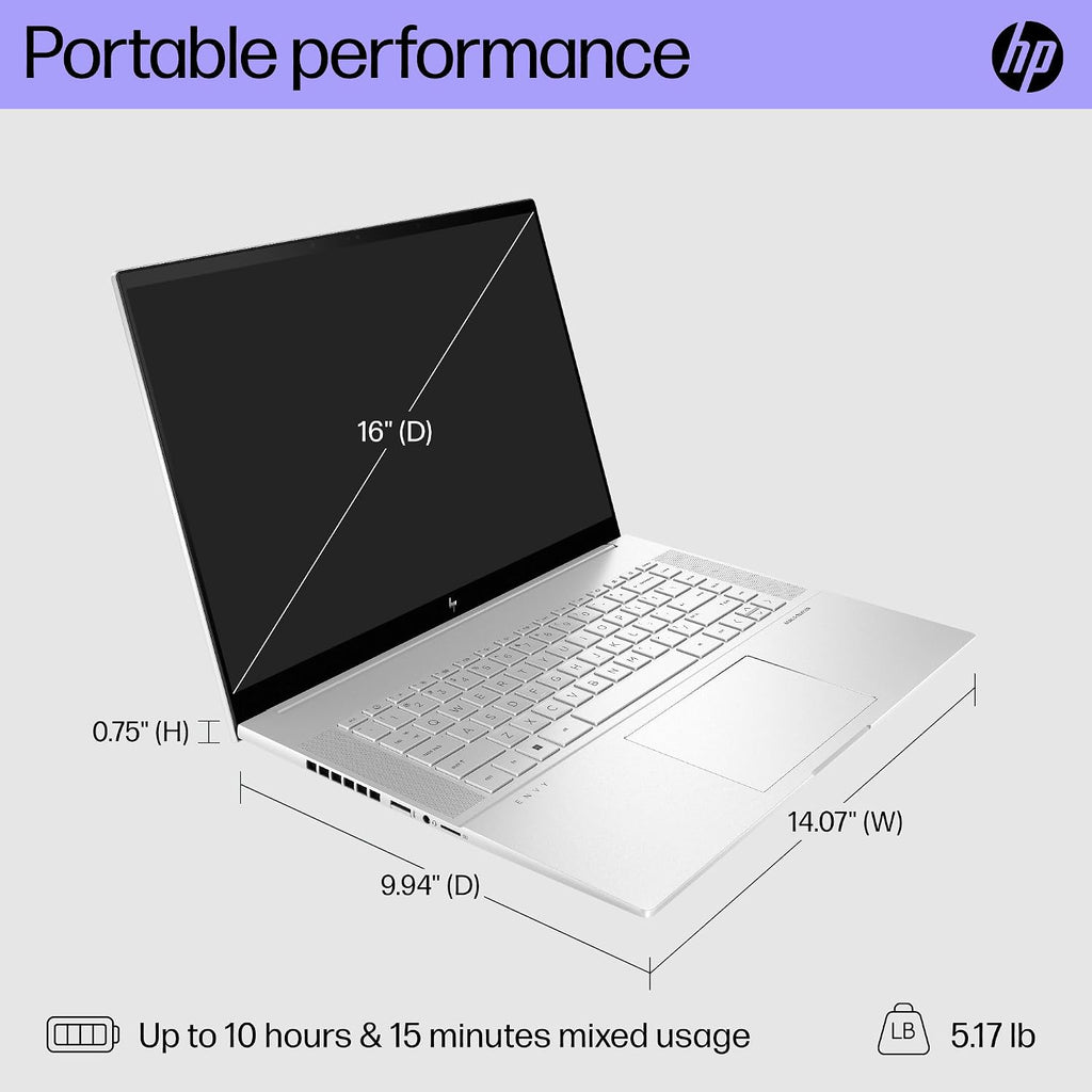 HP Envy 16 inch Laptop, WQXGA 48-120Hz Display, Intel Evo Powered by 13th Generation Intel Core i7-13700H, 16 GB RAM, 512 GB SSD, Intel Arc A370M Graphics, Windows 11 Home, 16-h1010nr (2023)