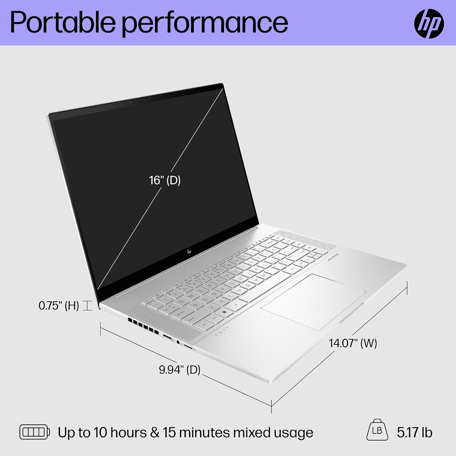 HP Envy 16 inch Laptop, WQXGA 48-120Hz Display, Intel Evo Powered by 13th Generation Intel Core i7-13700H, 16 GB RAM, 512 GB SSD, Intel Arc A370M Graphics, Windows 11 Home, 16-h1010nr (2023)
