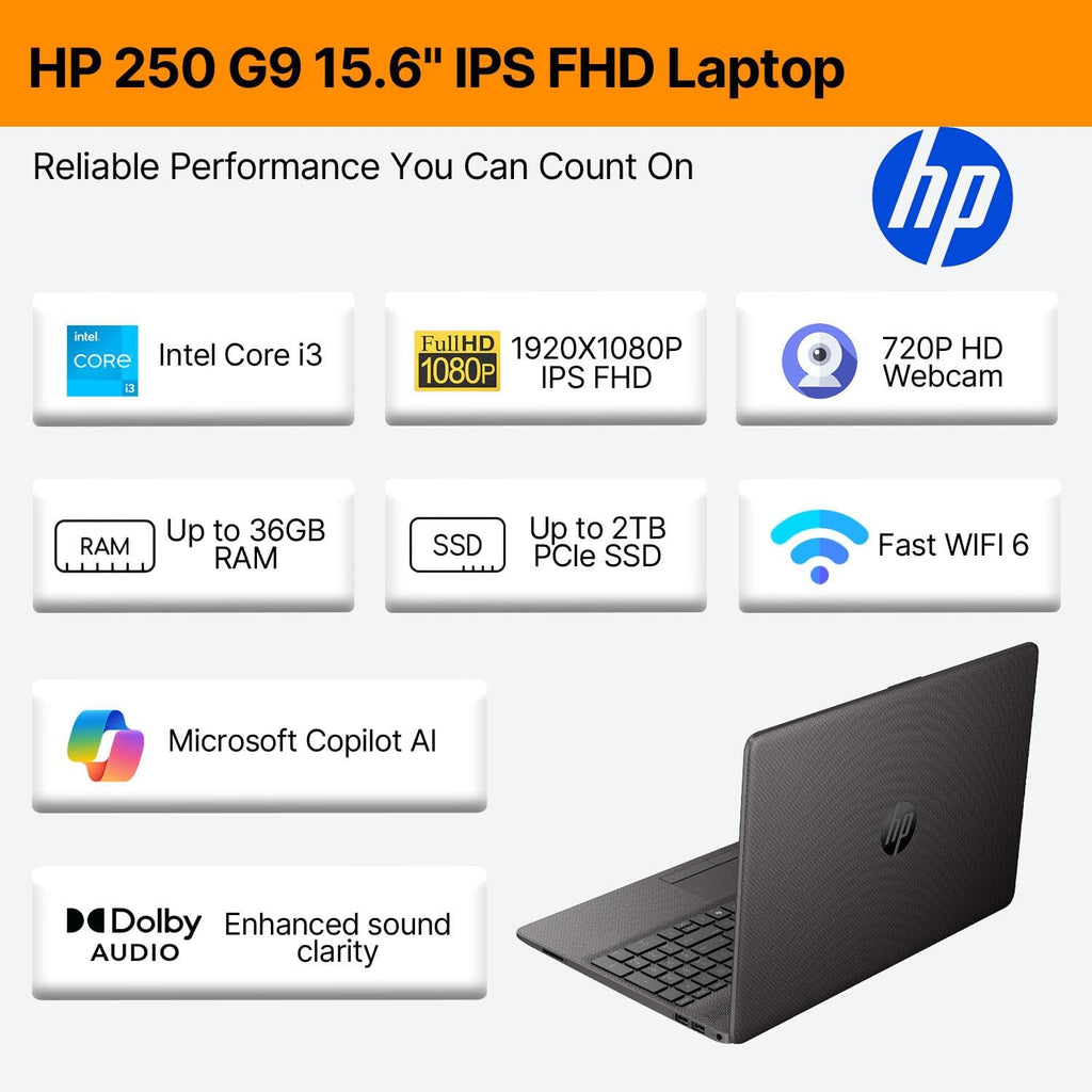 HP 15.6' FHD Laptop for Business & Student • 2026 Edition • Intel Core i3(Beats i7-1165G7) • 8GB RAM • 256GB PCIe SSD • Copilot AI • Wi-Fi 6 & Bluetooth 5 • Windows 11