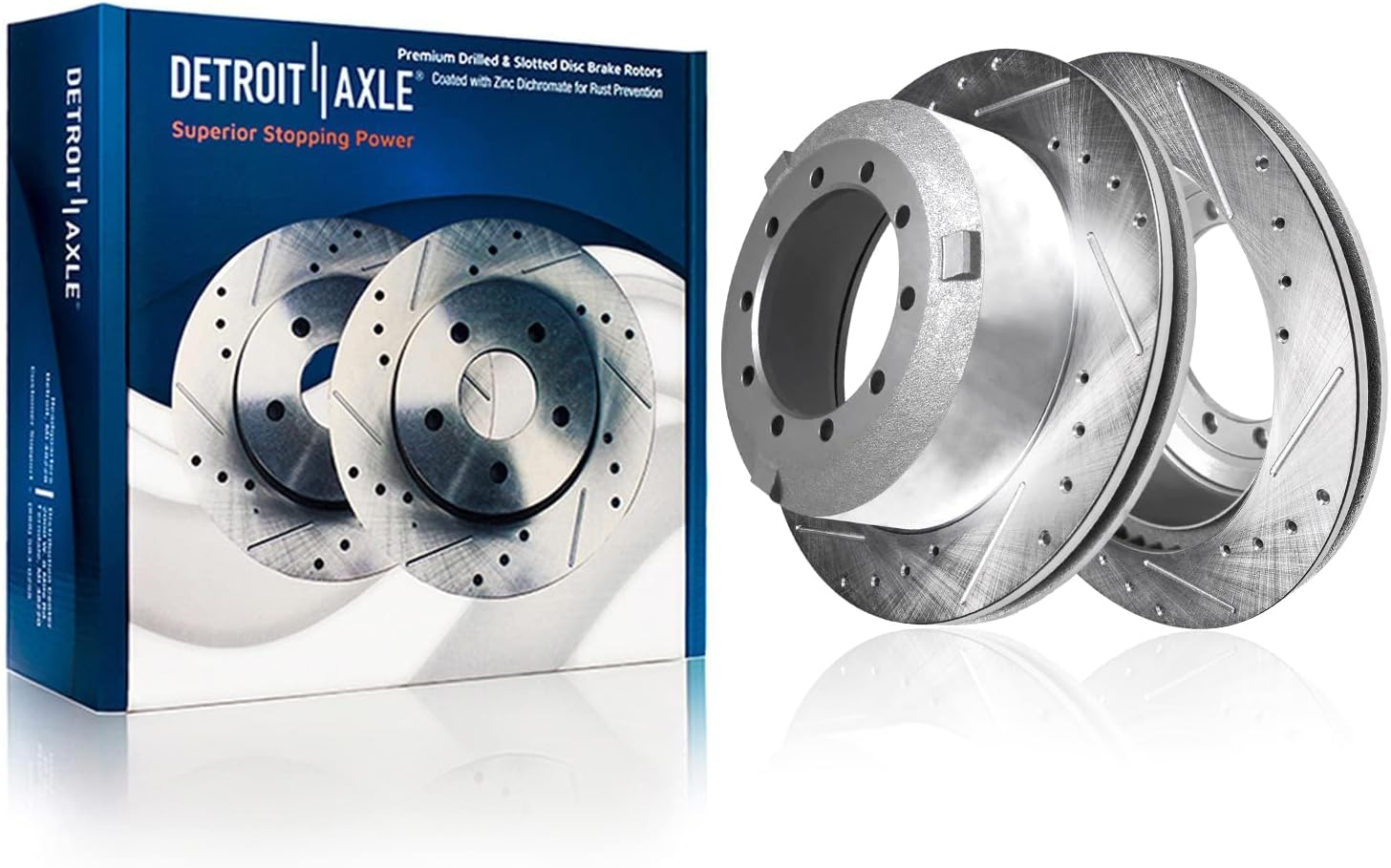 Detroit Axle - Brake Kit for Ford 2017-2021 F-450 F-550 Super Duty 2018-20 Drilled and Slotted Disc Brakes Rotors Ceramic Pads Replacement: 15.39' Front 15.75' Rear Rotor